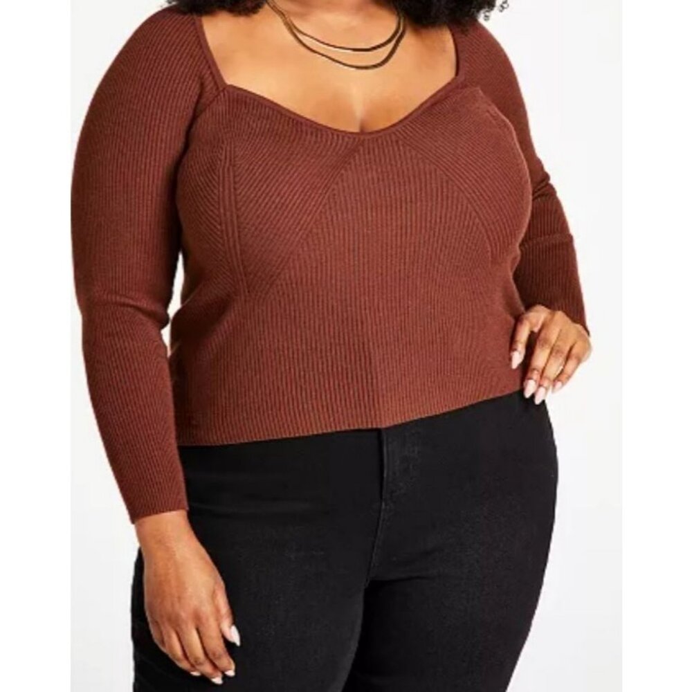 Nina Parker Brown Rayon Blend Corset Seamed V Neck Knit Top Size 3X NWT